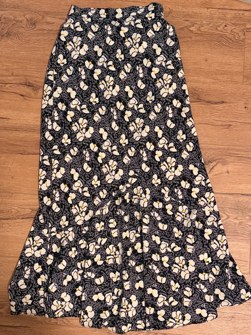 Topshop Navy Maxi Skirt with White and Yellow Floral Print